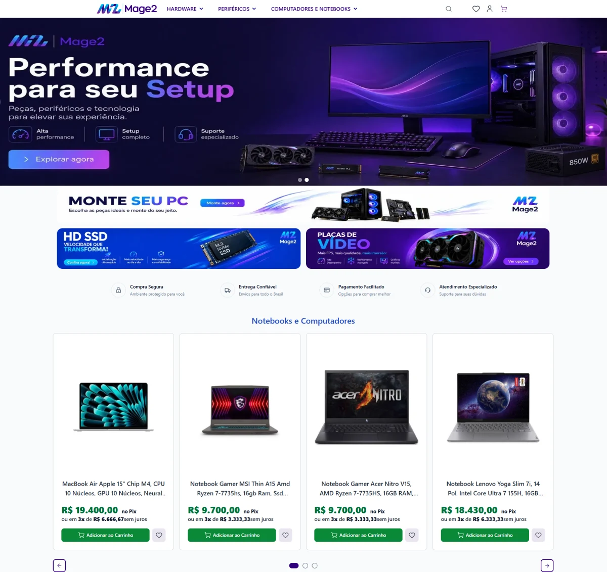 Loja Magento 2 com Hyvä Theme desenvolvida pela Mage2 Commerce