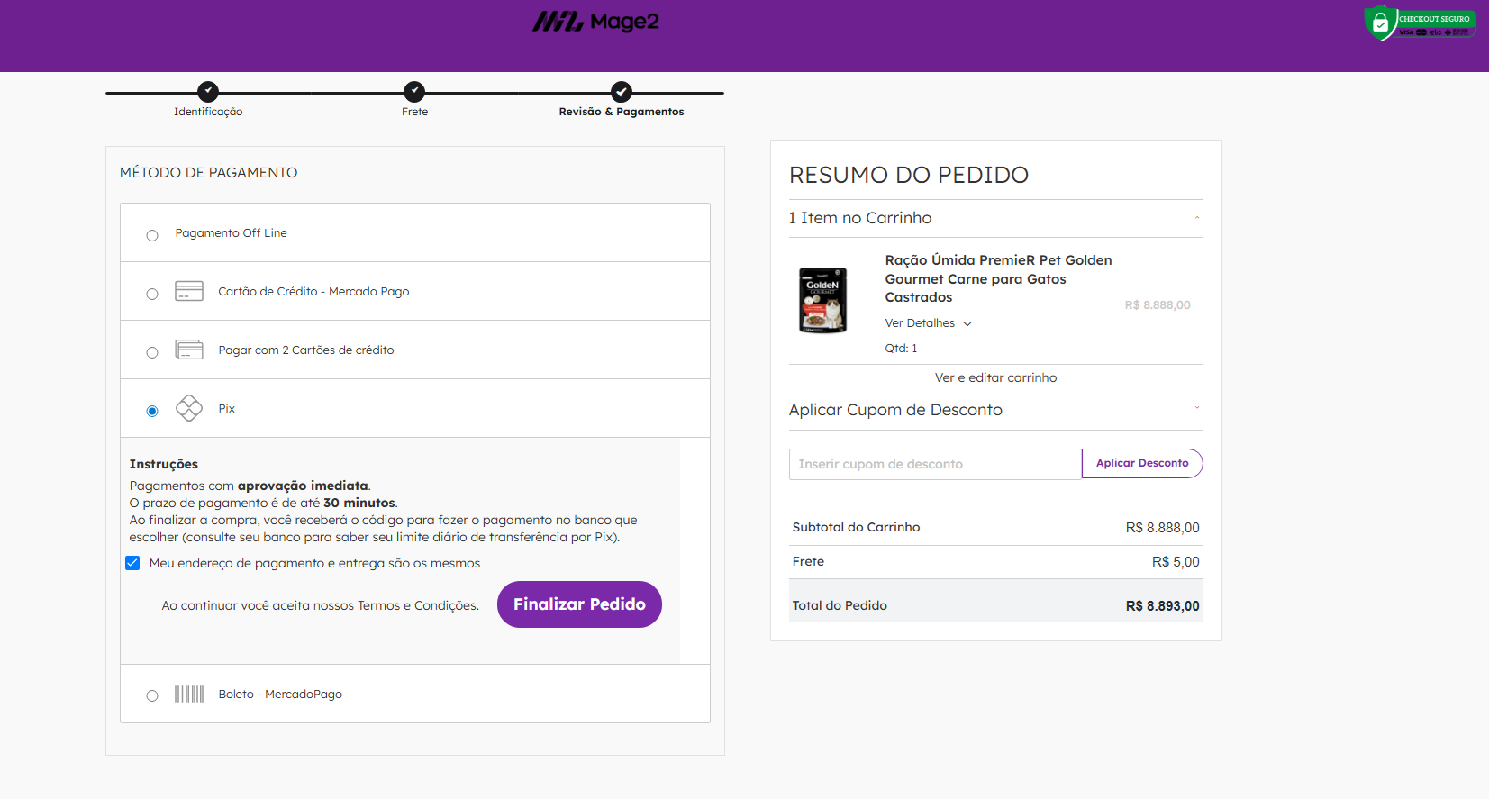Checkout transparente otimizado para Pet Shop no Magento 2