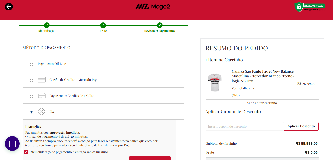 Checkout transparente otimizado para e-commerce de moda Magento 2