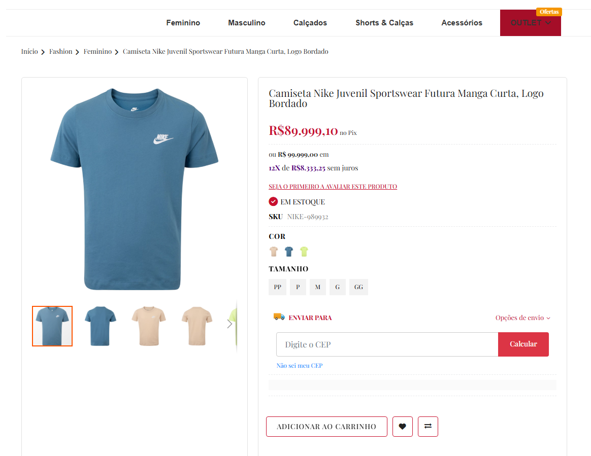 Grade de produtos com visual swatches para loja de moda Magento 2