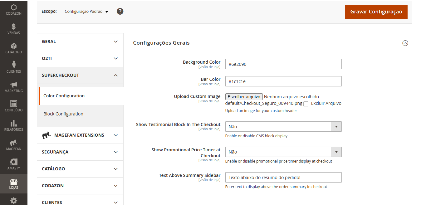 Painel de Configuração de Cores do Checkout Customizável Magento