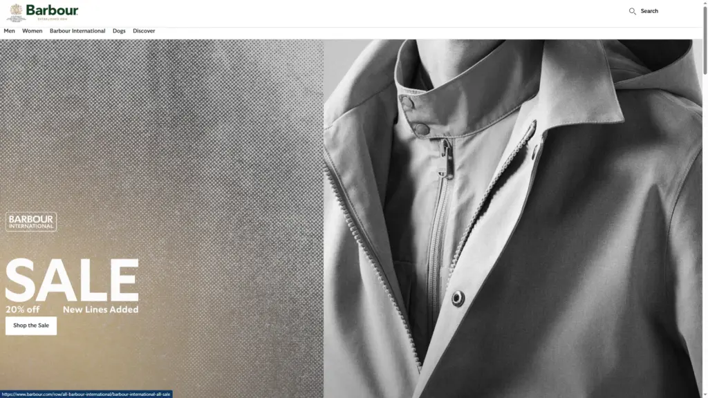 Loja Barbour como exemplo de experiência de moda construída sobre Magento