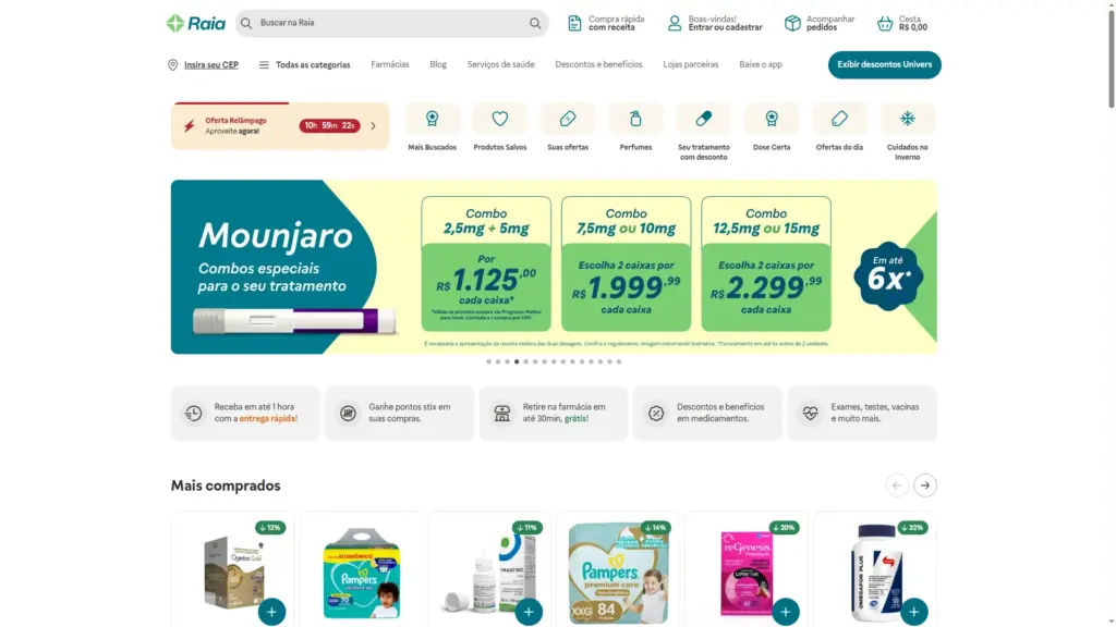 Página inicial da Droga Raia em Magento 2