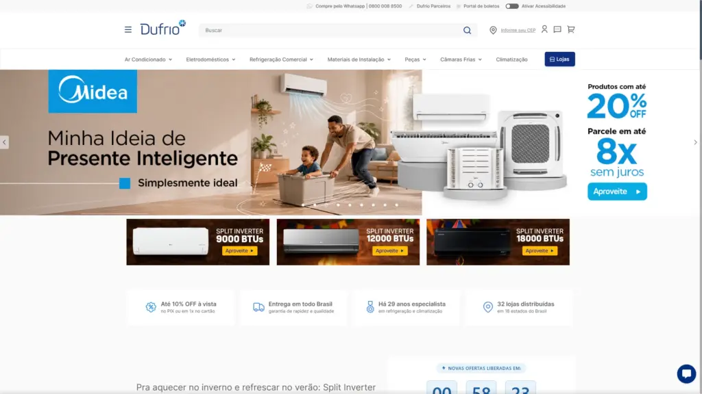 Página inicial da Dufrio em Magento 2 com frontend Hyvä