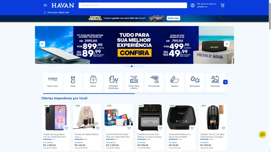 Página inicial da Havan em Magento