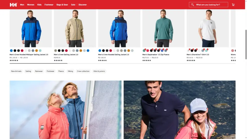 Loja Helly Hansen como referência global de Adobe Commerce para moda técnica