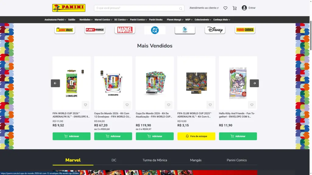 Página inicial da Panini em Magento 2