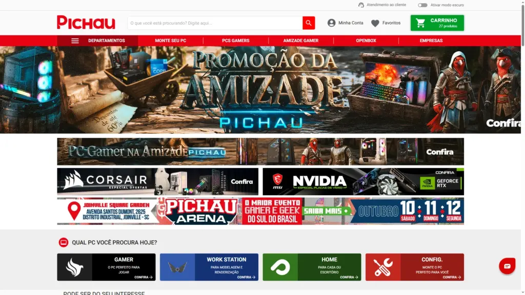 Página inicial da Pichau com Magento 2 e frontend Next.js