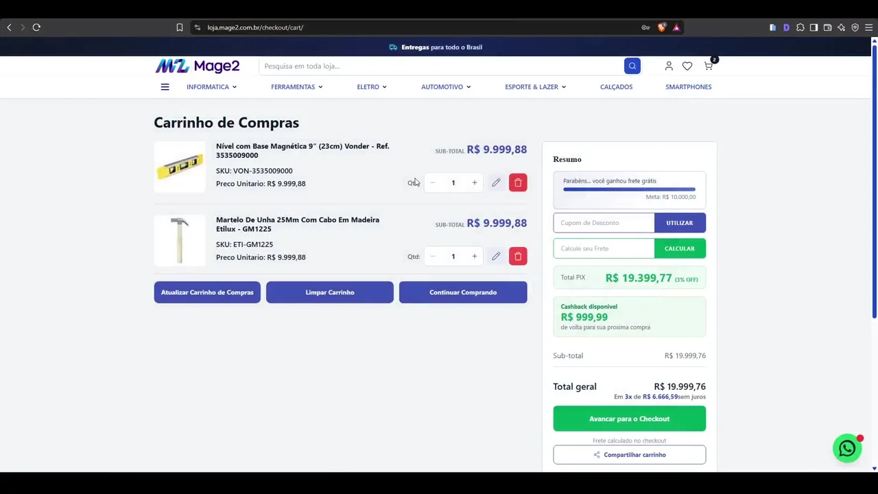 Compartilhar carrinho no Magento 2 com link e WhatsApp
