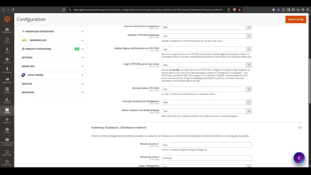 Configurações de validação de CPF e CNPJ, duplicidade e edição de documento no Magento 2
