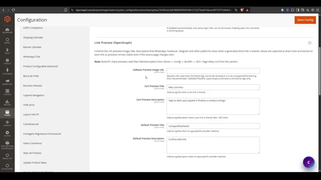 Configuração Open Graph para preview de links compartilhados no Magento 2