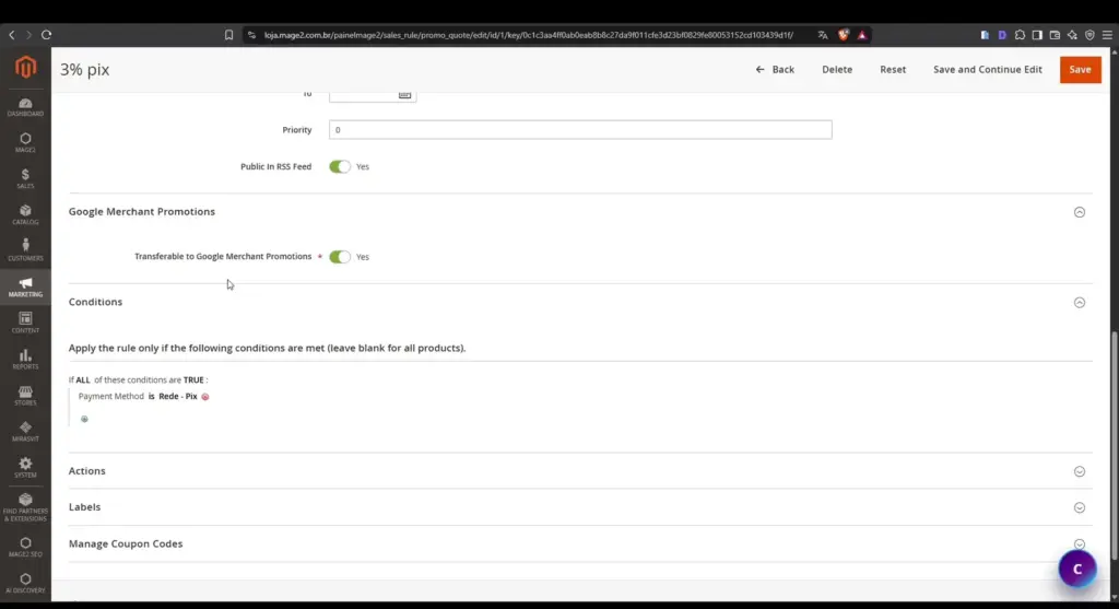 Condição da regra de preço do carrinho baseada no método de pagamento Pix no Magento 2