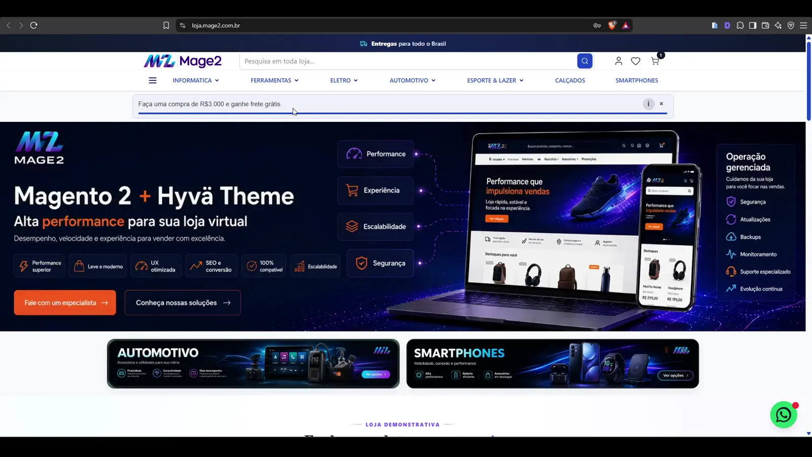 Barra de Frete Magento 2 + Hyvä: incentive frete grátis