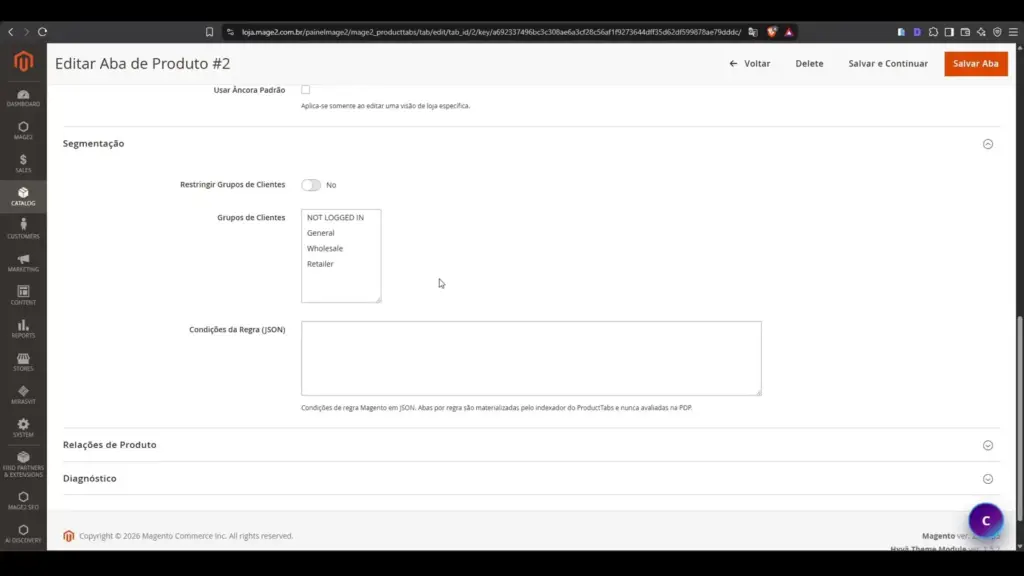 Segmentacao por grupo de clientes no Magento 2 ProductTabs